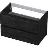Ink Onderkast 80x45cm - Greeploos - 2 Lades - Houtskool Eiken - Badkamermeubels, Wastafelonderkasten - 8718835043346