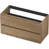 Ink Onderkast 100x45cm - Greeploos - 2 Lades - Fineer Ash Grey - Badkamermeubels, Wastafelonderkasten - 8718835088637