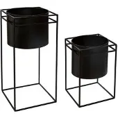 Atmosphera staande plantenbak Metaal Zwart 16x16x25CM - set van 2