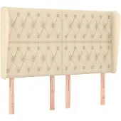 vidaXL Hoofdbord met randen 163x23x118/128 cm stof crèmekleurig