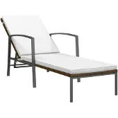vidaXL Ligbed met kussen poly rattan bruin