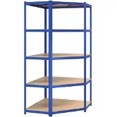 vidaXL Hoekrek met 5 planken, blauw, staal en houtvezel
