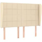 vidaXL Hoofdbord met randen 147x23x118/128 cm stof crèmekleurig