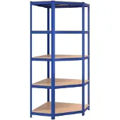 vidaXL Hoekrek met 5 planken, blauw, staal en houtvezel