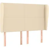 vidaXL Hoofdbord met randen 147x23x118/128 cm stof crèmekleurig