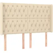 vidaXL Hoofdbord met randen 163x16x118/128 cm stof crèmekleurig