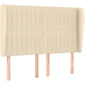 vidaXL Hoofdbord met randen 147x23x118/128 cm stof crèmekleurig