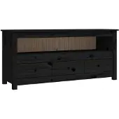 vidaXL Tv-meubel 114x35x52 cm massief grenenhout zwart