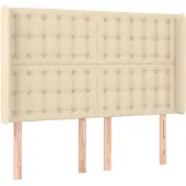 vidaXL Hoofdbord met randen 147x16x118/128 cm stof crèmekleurig