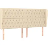 vidaXL Hoofdbord met randen 203x23x118/128 cm stof crèmekleurig