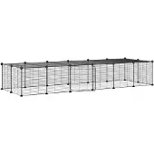 vidaXL Huisdierenkooi met deur 28 panelen 35x35 cm staal zwart