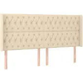vidaXL Hoofdbord met randen 203x16x118/128 cm stof crèmekleurig