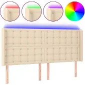 vidaXL Hoofdbord LED 163x16x118/128 cm stof crèmekleurig