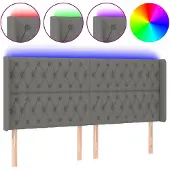 vidaXL Hoofdbord LED 203x16x118/128 cm stof donkergrijs