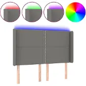 vidaXL Hoofdbord LED 147x16x118/128 cm stof donkergrijs