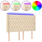 vidaXL Hoofdbord LED 163x16x118/128 cm stof crèmekleurig