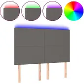 vidaXL Hoofdbord LED 144x5x118/128 cm kunstleer grijs