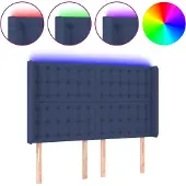 vidaXL Hoofdbord LED 147x16x118/128 cm stof blauw