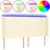 vidaXL Hoofdbord LED 203x16x118/128 cm kunstleer crèmekleurig