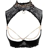 Abierta Fina Elegante Jarretel Set Met Open Kruisje - Zwart