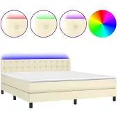 vidaXL Boxspring met matras en LED kunstleer crèmekleurig 180x200 cm