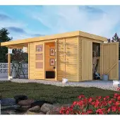 Karibu Woodfeeling tuinhuis Retola 3, inclusief bijbouwkast en uitbouwdak, 2,40 meter breed, in natuurlijke staat; artikelnummer 82956