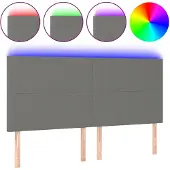 vidaXL Hoofdbord LED 200x5x118/128 cm stof donkergrijs
