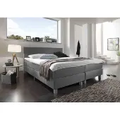 Beddenbriljant Boxspring Bravo - 200 x 200 cm - Luxe Pocketvering - Stof Grijs - Inclusief Topmatras - 2-Persoons