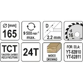 YATO cirkelzaagblad Ø 165 mm - 24 T - Binnendiameter 16 mm