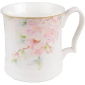 Clayre & Eef Mok 414 ml Wit Roze Porselein Bloemen Theemok Wit Theemok