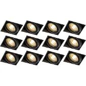 QAZQA Set van 12 inbouwspots zwart GU10 kantelbaar trimless - Oneon