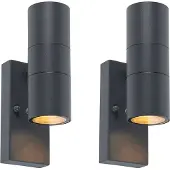 QAZQA Set van 2 buiten wandlamp donkergrijs 2-lichts schemersensor - Duo