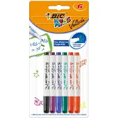 BIC Kids Mini Velleda - Whiteboardmarker - Whiteboard Stiften voor Kinderen - Whiteboard Markers met Fijne Kogelpunt - 6 stuks