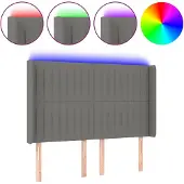 vidaXL Hoofdbord LED 147x16x118/128 cm stof donkergrijs