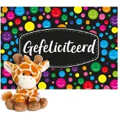 Keel Toys pluche giraffe knuffel 14 cm met Gefeliciteerd A5 wenskaart - Knuffeldier