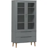vidaXL Vitrinekast MOLDE 90x35x175 cm massief grenenhout grijs