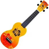 Mahalo Ukuleles Soprano Hibiscus Flowers Finish Hibiscus Flowers Orange Bright