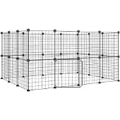 vidaXL 28-delig dierenkooi met deur, zwart, 140x105x70 cm, staal