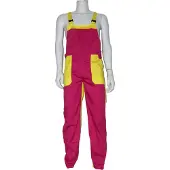 Coppens Tuinbroek kinderen poly/katoen fuchsia / geel - Polyester - Carnavalskleding jongens | Maat 152