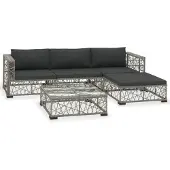 vidaXL 5-delige Loungeset met kussens poly rattan grijs