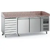 Ecofrost Pizzawerkbank 580L - 2 Deuren + 7 Deegladen - RVS - Wielen - 2025x800x1000mm