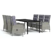 vidaXL 7-delige tuinset met kussens, grijs en zwart