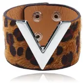 LGT JWLS Brede Dames Armband Verstelbaar Dierenprint Zilver en Donkerbruin