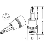 Ks Tools 1/4" CHROMEplus bit-steeksleutel, PH1