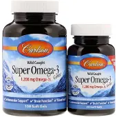 Carlson , Wild Vangeneut, Super Omega-3 Juwelen, 1.200 mg, 100 + 30 Zachte Capsules (600 mg per Capsule)