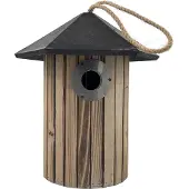 Garden Spirit Vogelhuisje Gevlamd Zwart Dak met Ophangtouw - Rond- Nestkastje - Garden Spirit - Grijs - 202795