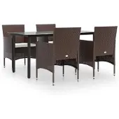 vidaXL 5-delige Tuinset met kussens bruin en zwart
