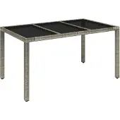 vidaXL Tuintafel met glazen blad 150x90x75 cm poly rattan grijs