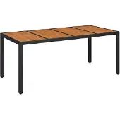 vidaXL Tuintafel met houten blad 190x90x75 cm poly rattan zwart