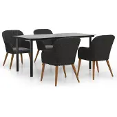 vidaXL 5-delige Tuinset met kussens zwart